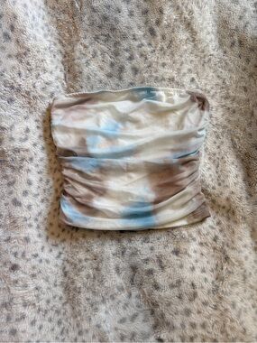 SHEIN Strapless Ruched Tube Top - Blue & Brown Tie-Dye